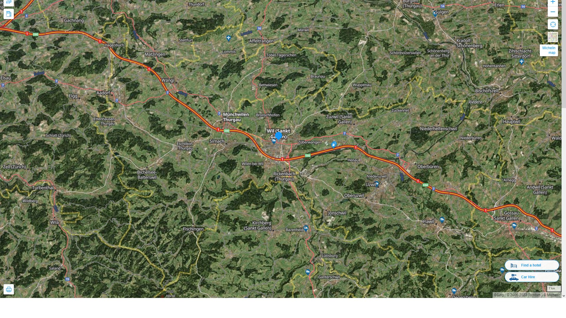 Wil Suisse Autoroute et carte routiere avec vue satellite